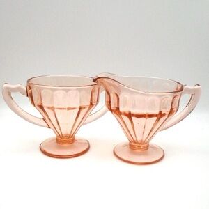 Vintage Pink “Egg Harbor” Pattern Depression Glass Sugar & Creamer